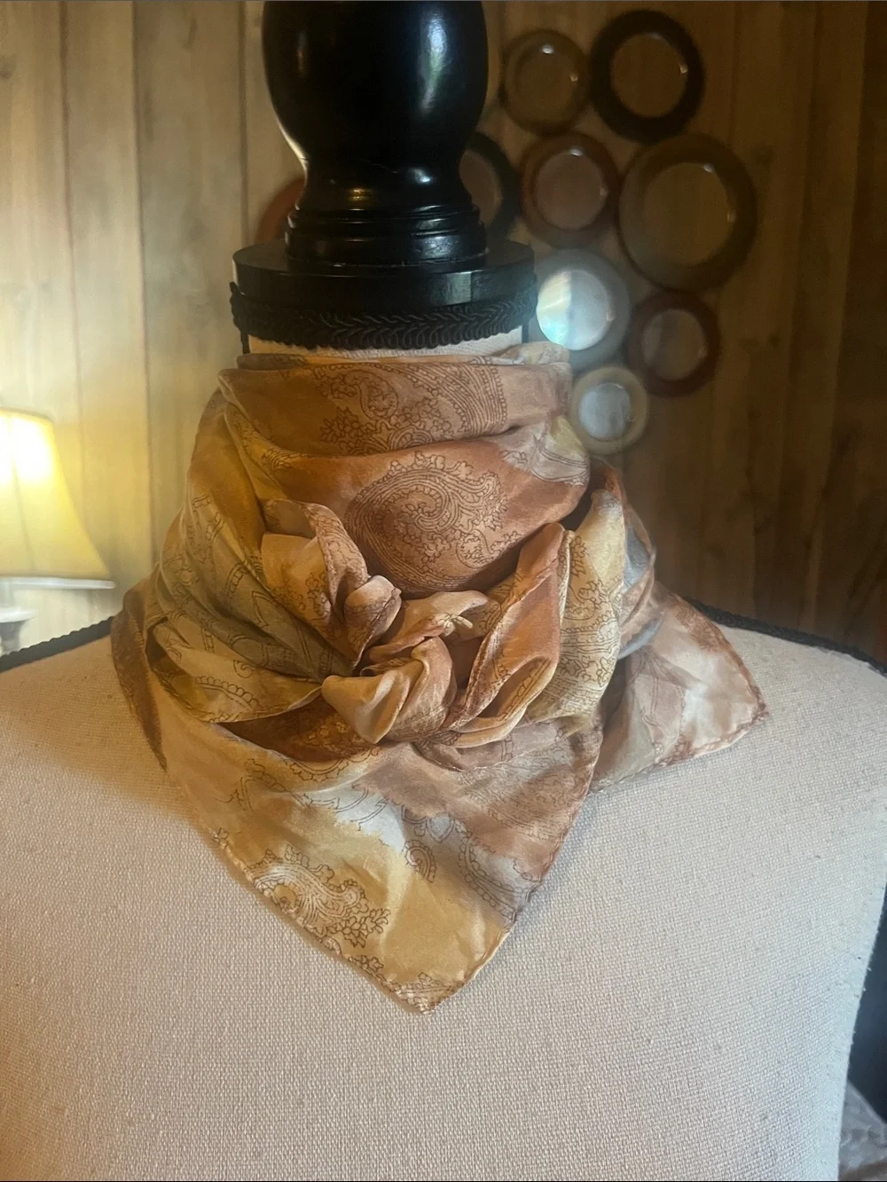 Paisley Silk Gold & Tan Versatile Classic Minimalist Scarf Neutral Lightweight